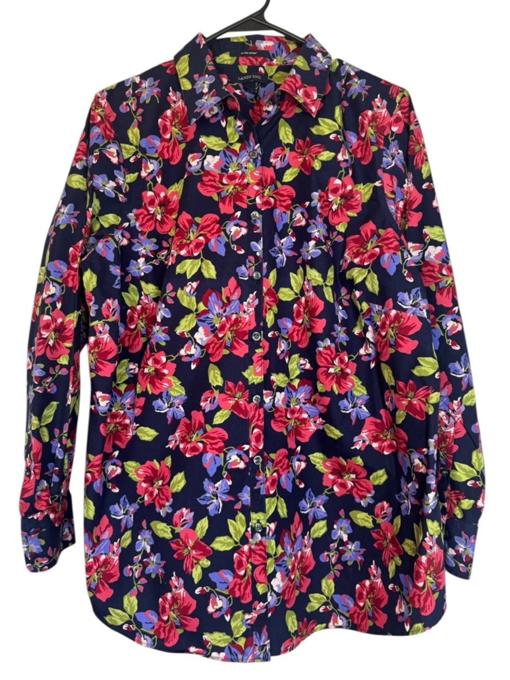 Lands' End Women’s Navy Blouse with Red, Purple & Green Floral Print Size 16W